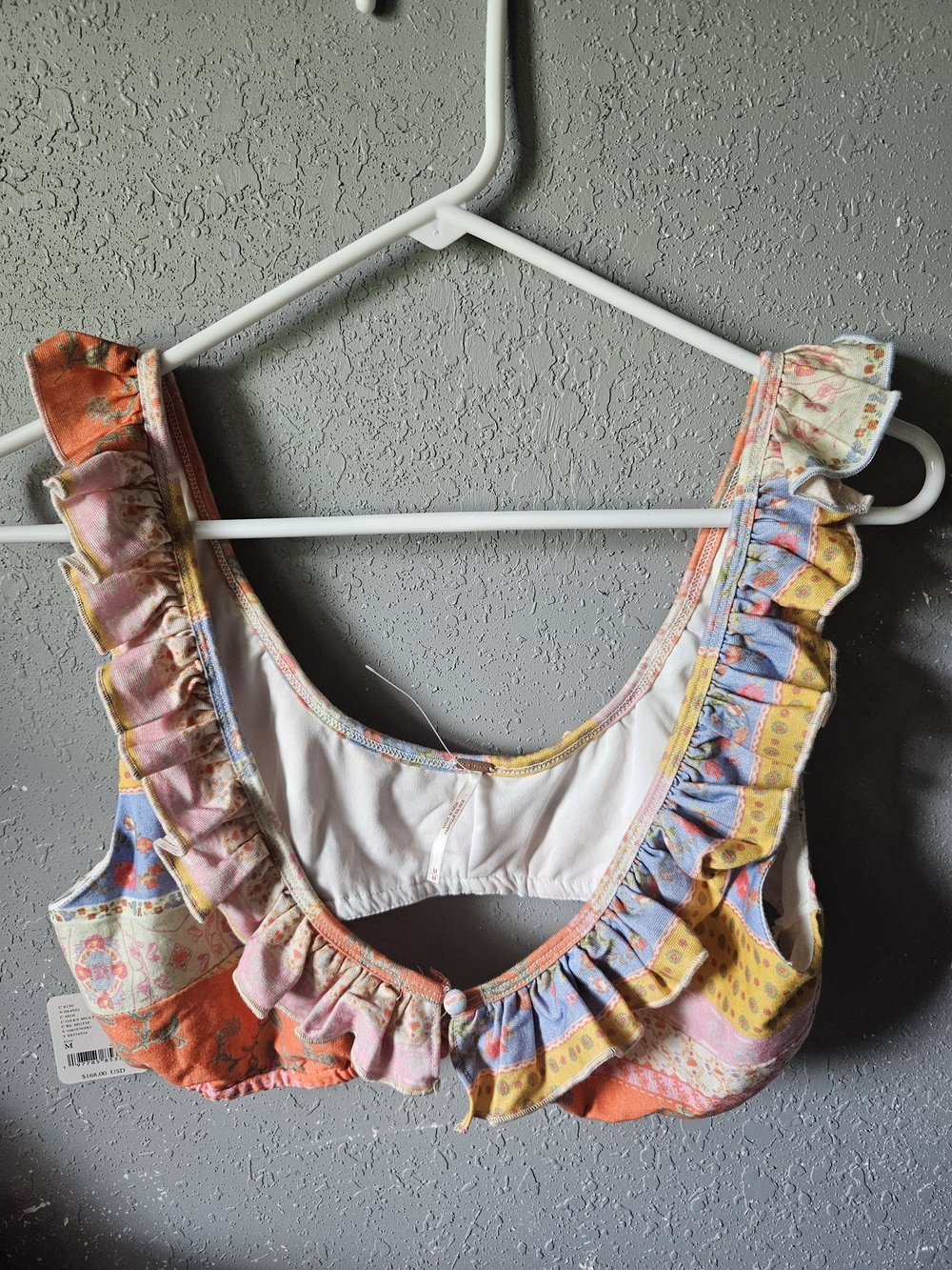Free People Pastel Patchwork Ruffle Crop Top - Pink, Yellow, Blue, Orange